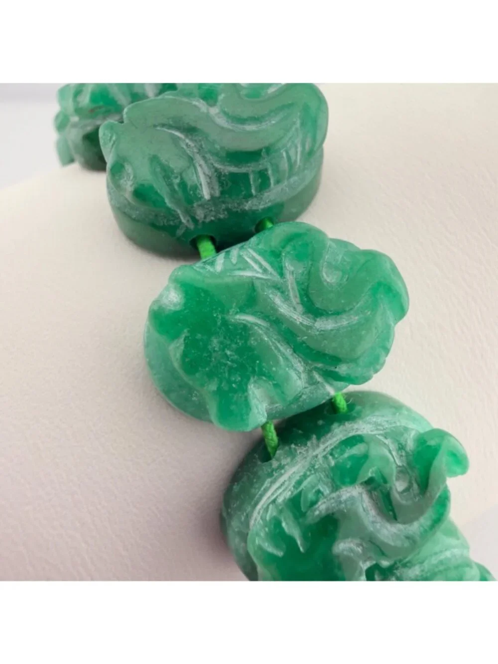 Green Carved Stone Dragon Stretch Bracelet Panel